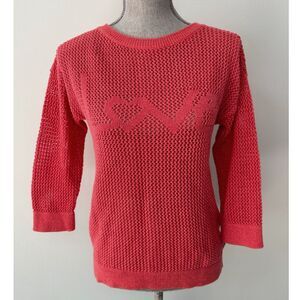 Xhilaration Love Coral Pink Metallic Open Knit Top Shirt size Medium